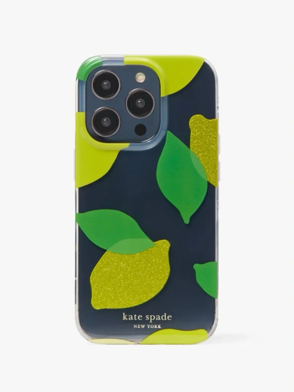 KATE SPADE iPhone 14 PRO MAX Case Lemon Drop Glitter Clear Flexible Phone Case